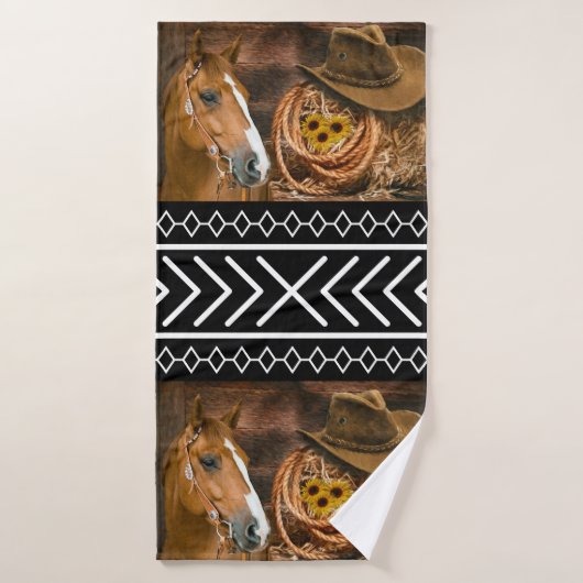 Horse Cowboy Hat Lasso Western Pattern Badehandtuch (Badehandtuch)