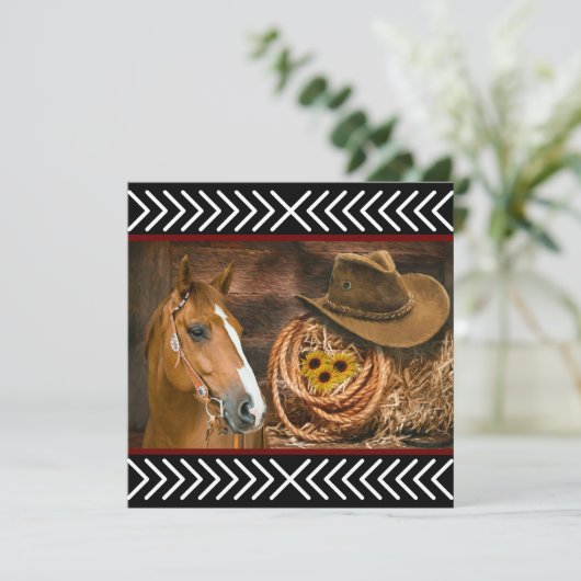 Horse Cowboy Hat Lasso Western Pattern Einladung (Stehend Vorderseite)
