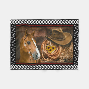 Horse Cowboy Hat Lasso Western Pattern Fleecedecke