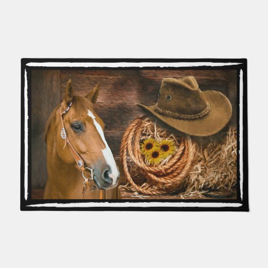 Horse Cowboy Hat Lasso Western Pattern Fußmatte (Vorderseite)