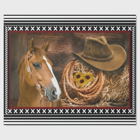 Horse Cowboy Hat Lasso Western Pattern Geschenkpapier (Flach)