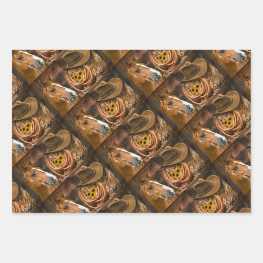 Horse Cowboy Hat Lasso Western Pattern Geschenkpapier Set (Vorderseite 2)