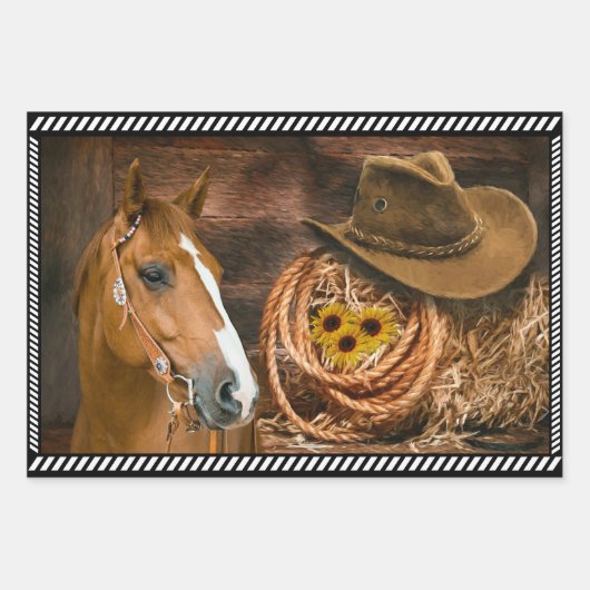 Horse Cowboy Hat Lasso Western Pattern Geschenkpapier Set (Vorderseite)