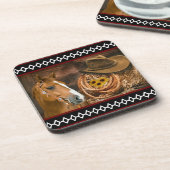 Horse Cowboy Hat Lasso Western Pattern Getränkeuntersetzer (Linke Seite)