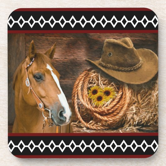 Horse Cowboy Hat Lasso Western Pattern Getränkeuntersetzer (Vorderseite)