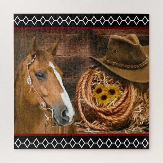 Horse Cowboy Hat Lasso Western Pattern Puzzle (Vertikal)