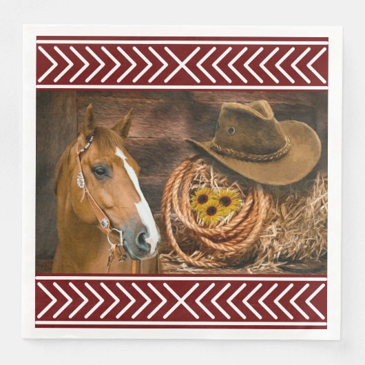 Horse Cowboy Hat Lasso Western Pattern Serviette (Vorderseite)