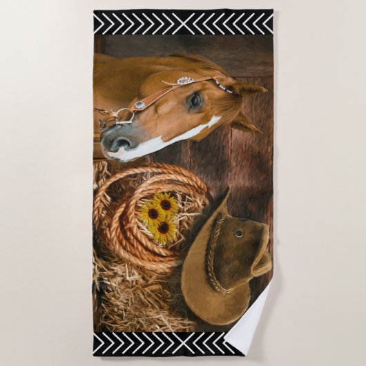 Horse Cowboy Hat Lasso Western Pattern Strandtuch (Vorderseite)