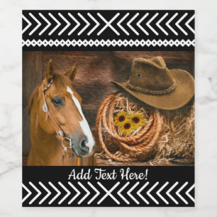 Horse Cowboy Hat Lasso Western Pattern Weinetikett