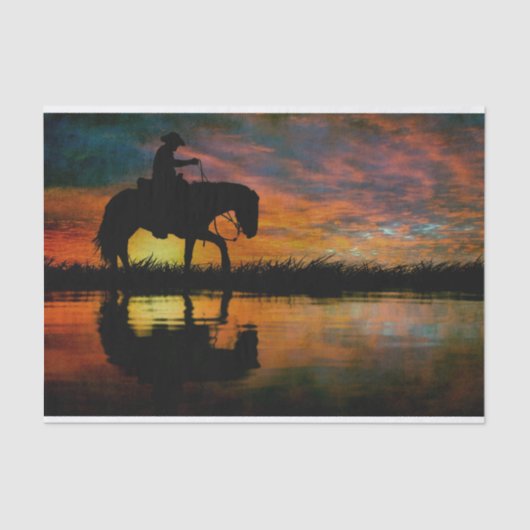Horse Cowboy Silhouette Sunset Seidenpapier (Vorderseite)