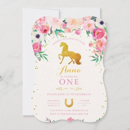 Horse Cowgirl Birthday Einladung (Vorderseite)