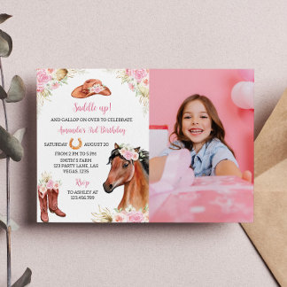 Horse Cowgirl Geburtstags Foto Einladung