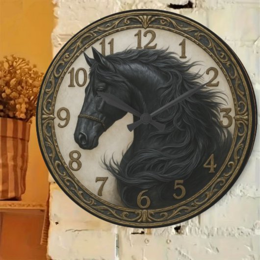 Horse elegant rustic equestrian home farmhouse große wanduhr