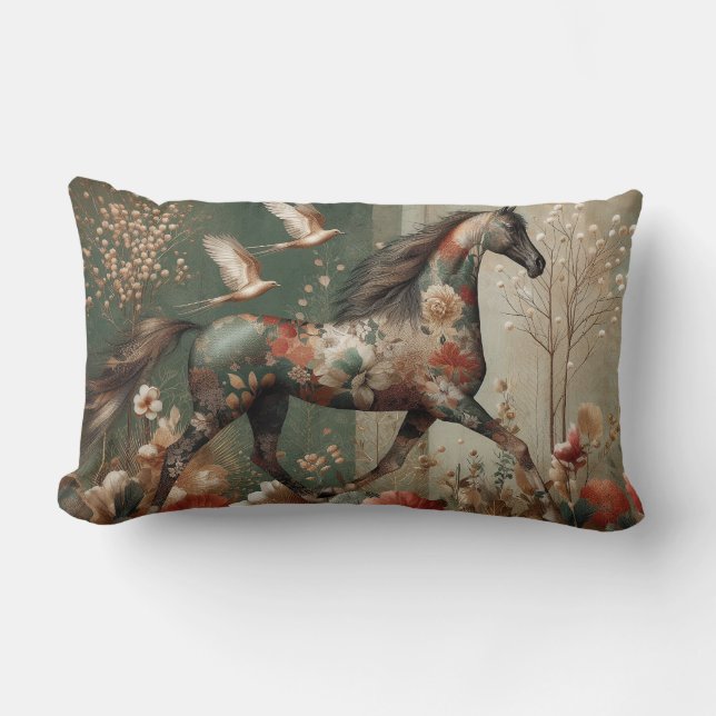 Horse Floral Harlequin Decor Cushion Lendenkissen (Vorderseite)