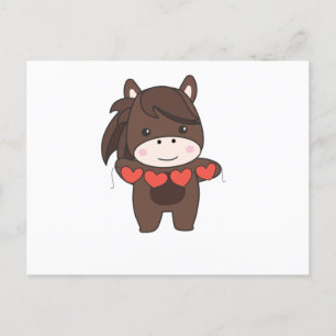 Horse For Valentine's Day Cute Animals With Hearts Postkarte