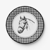 Horse Gingham Pappteller (Vorderseite)