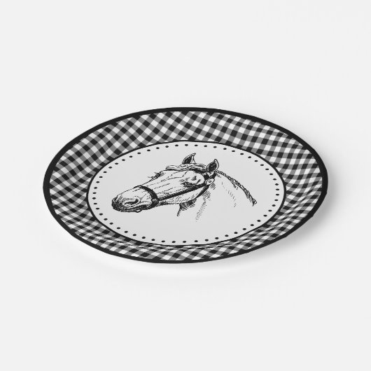 Horse Gingham Pappteller (Schrägansicht)