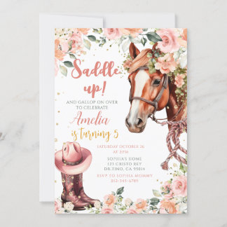 Horse Girl Birthday Cowgirl Pink Floral Einladung