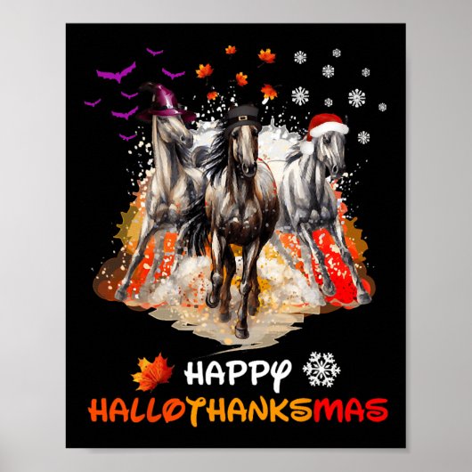 Horse Halloween And Merry Christmas Happy Hallotha Poster (Vorne)