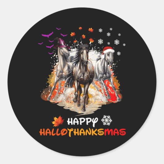 Horse Halloween And Merry Christmas Happy Hallotha Runder Aufkleber (Vorderseite)