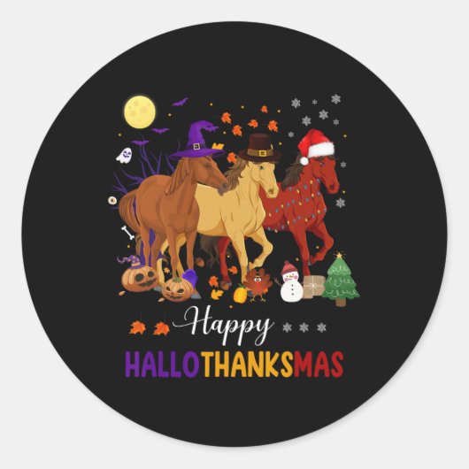 Horse Halloween Thanksgiving Christmas Happy Hallo Runder Aufkleber (Vorderseite)