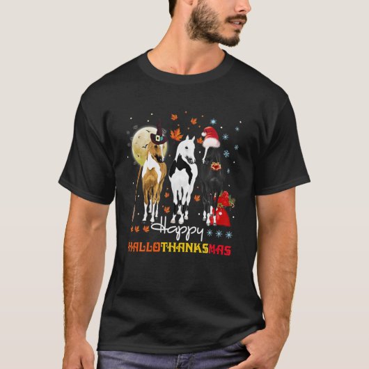 Horse Halloween und frohe Weihnachten Frohe Hallot T-Shirt (Vorderseite)