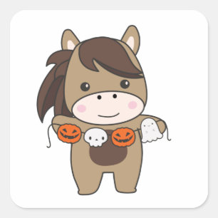 Horse Happy Halloween Pumpkin Bat Kostüm Square S Quadratischer Aufkleber