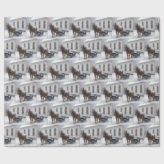 Horse Harnessed to a Sleigh By a Chapel Geschenkpapier (Flach)