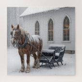 Horse Harnessed to a Sleigh By a Church Puzzle (Vertikal)