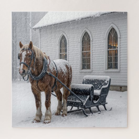 Horse Harnessed to a Sleigh By a Church Puzzle (Vertikal)
