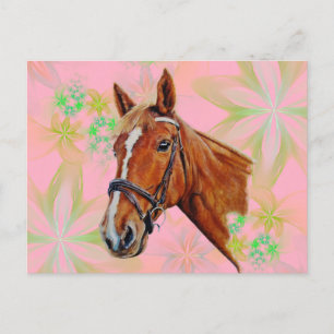 Horse head on floral background, postkarte