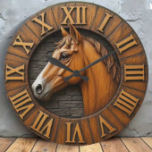 Horse head wooden sculpture rustic carved wood  große wanduhr