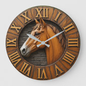 Horse head wooden sculpture rustic carved wood große wanduhr