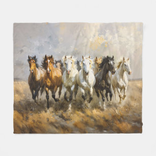 Horse Herd Galloping Mustang Malerei Fleecedecke