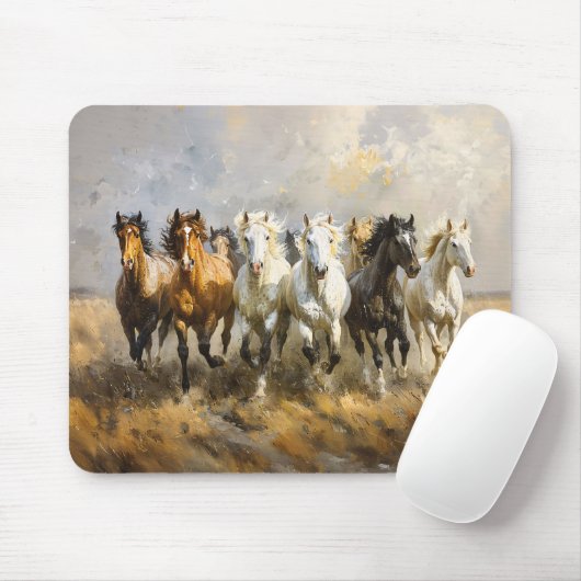 Horse Herd Galloping Mustang Malerei Mousepad (Mit Mouse)