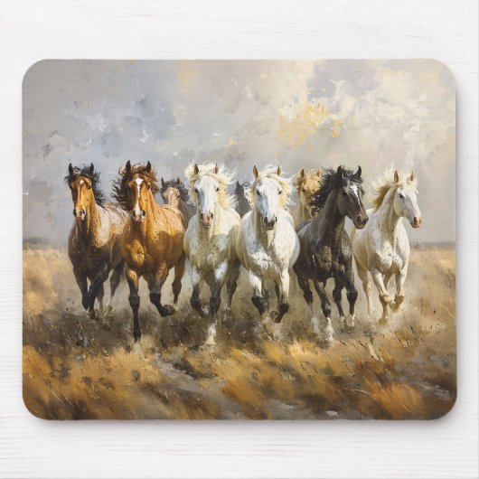Horse Herd Galloping Mustang Malerei Mousepad (Vorne)