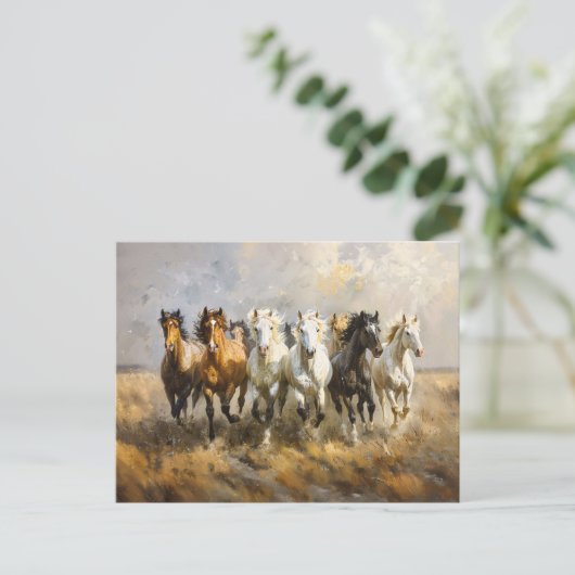 Horse Herd Galloping Mustang Malerei Postkarte (Stehend Vorderseite)