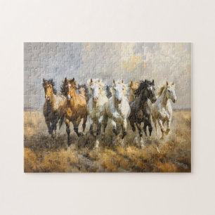 Horse Herd Galloping Mustang Malerei Puzzle