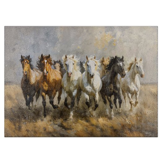 Horse Herd Galloping Mustang Malerei Schneidebrett (Vorderseite)