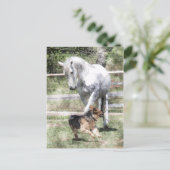 HORSE & HUNDERSPIELWASSERFARBE POSTKARTE (Stehend Vorderseite)