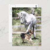 HORSE & HUNDERSPIELWASSERFARBE POSTKARTE (Vorne/Hinten)