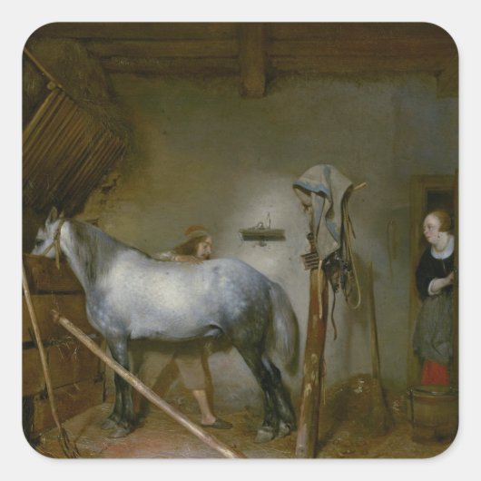 Horse in a Stable, C.1652-54 (Öl/Öl) Quadratischer Aufkleber (Vorderseite)
