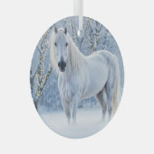 Horse in Snow Pretty Christmas Holiday Ornament Aus Glas (Vorderseite Rechts)