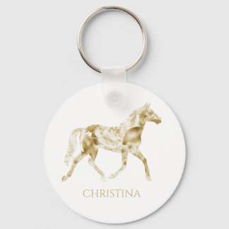 Horse Keychain Personalized Gold Floral Schlüsselanhänger