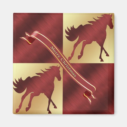 Horse Maroon und Gold Frohe Weihnachten Magnet (Vorne)