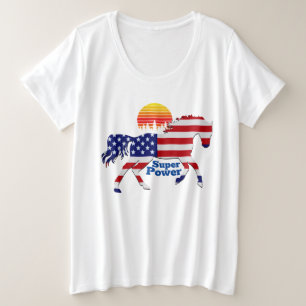 Horse Mustang Super Power - American Flag Design T Große Größe T-Shirt
