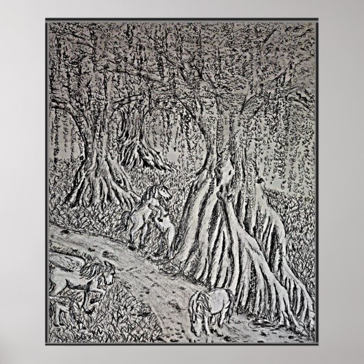 Horse Myth Black & White Print, Poster (Vorne)