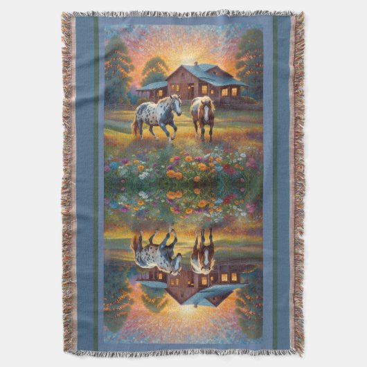 Horse on Farm Wildflower Meadow Decke (Vorderseite Vertikal)