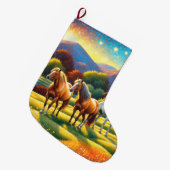 Horse on Farm Wildflower Meadow Großer Weihnachtsstrumpf (Vorderansicht (hängend))