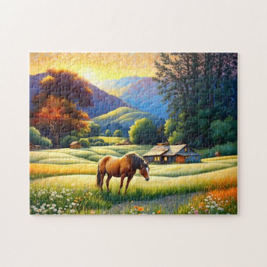 Horse on Farm Wildflower Meadow Puzzle (Horizontal)